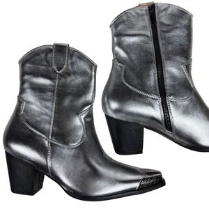 FSJ Silver Metallic Ankle Booties